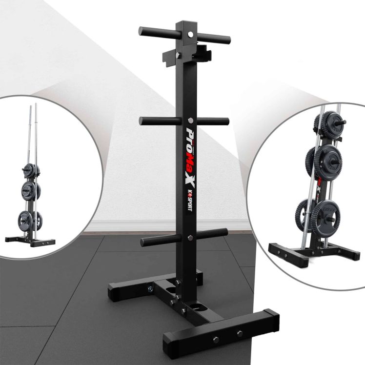 Portadischi in una sala fitness con viste dettagliate delle superfici d’appoggio