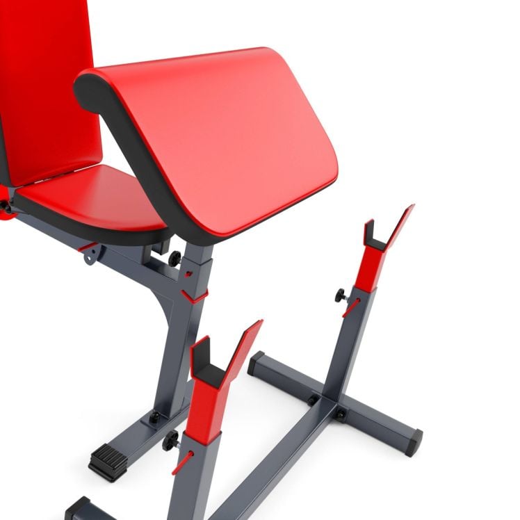 Curlpult sur banc de musculation avec support d'haltères
