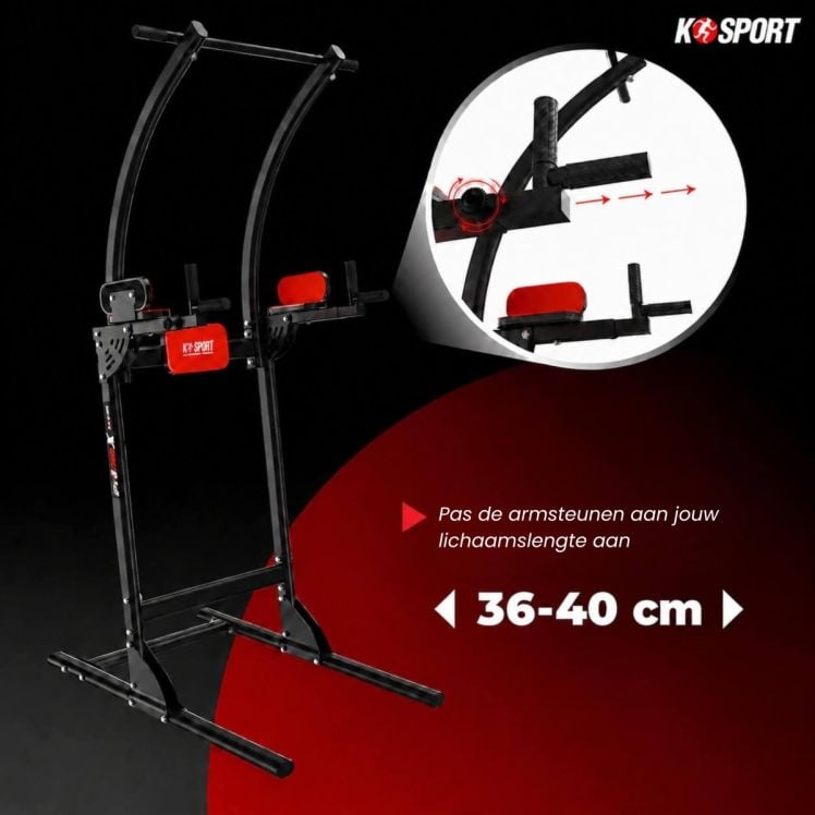 Krachtstation met verstelbare armsteunen van 36 tot 40 cm en optrekstang