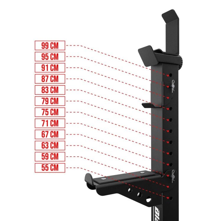 Detalle del soporte para barra con múltiples alturas – soporte ajustable de acero