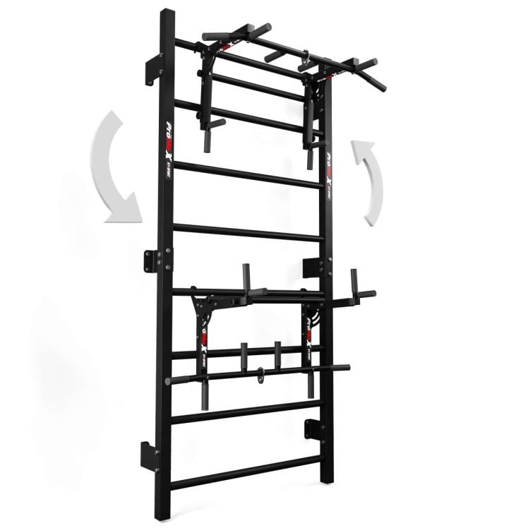 Illustrazione della funzione reversibile 2 in 1 della spalliera con barra per trazioni/dip station