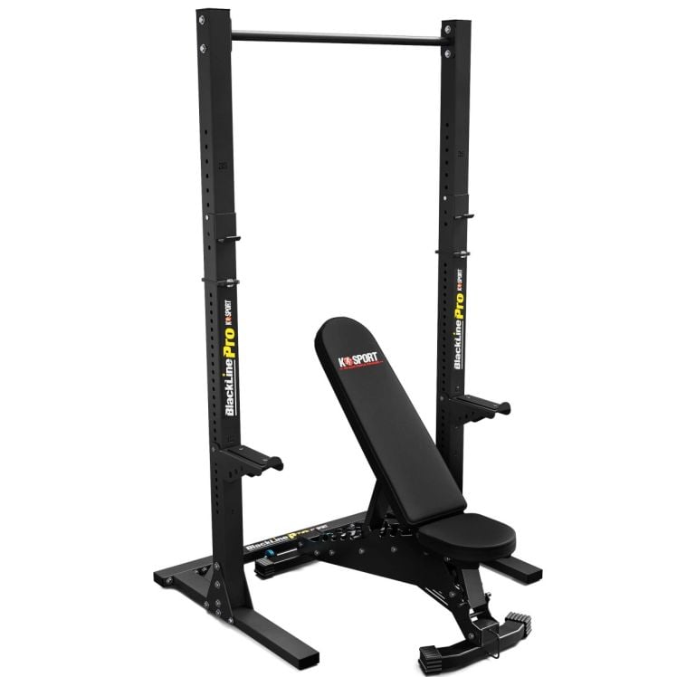 Squat rack set met verstelbare halterbank in het zwart – stabiel krachtstation voor bankdrukken en squats