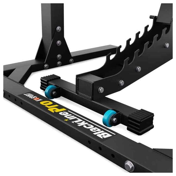 Rollensysteem van de bank voor eenvoudig positioneren binnen het squat rack