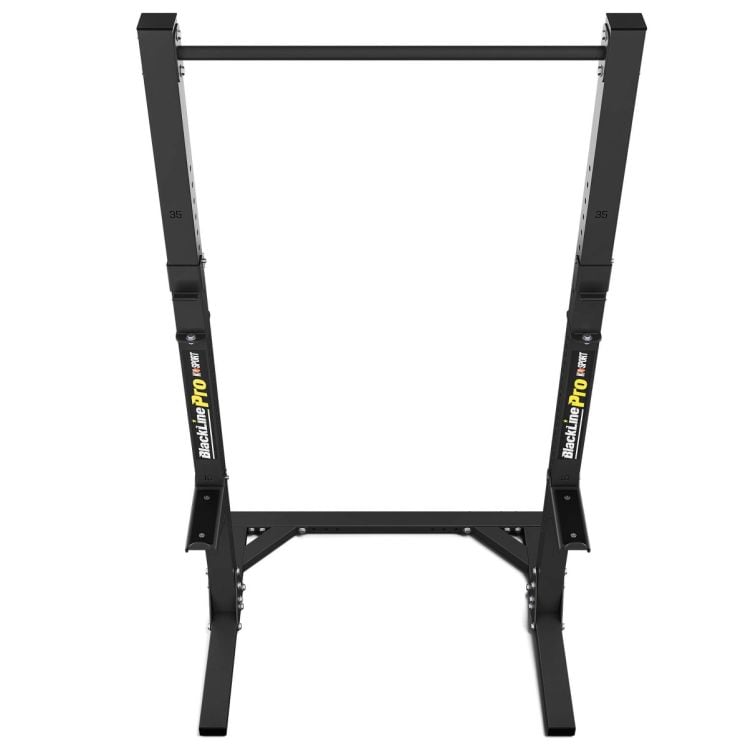 Vrijstaand squat rack in zwart met in hoogte verstelbare haltersteunen