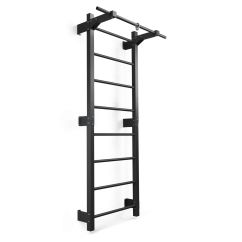 Espaldera fitness de metal negro con barra de dominadas integrada para montaje en pared en home gym