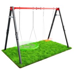 Balançoire double enfant en métal avec balançoire nid et siège sur pelouse