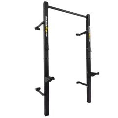 Half rack pieghevole da parete con barra per trazioni mostrato frontalmente