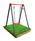 Columpio de jardín con asiento rojo, estructura metálica estable para un juego seguro al aire libre