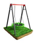Columpio infantil de jardín con columpio de nido verde y estructura metálica estable para un juego seguro