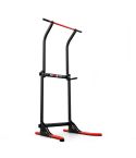 Robusta estación de flexiones con detalles en rojo y asas de inmersión