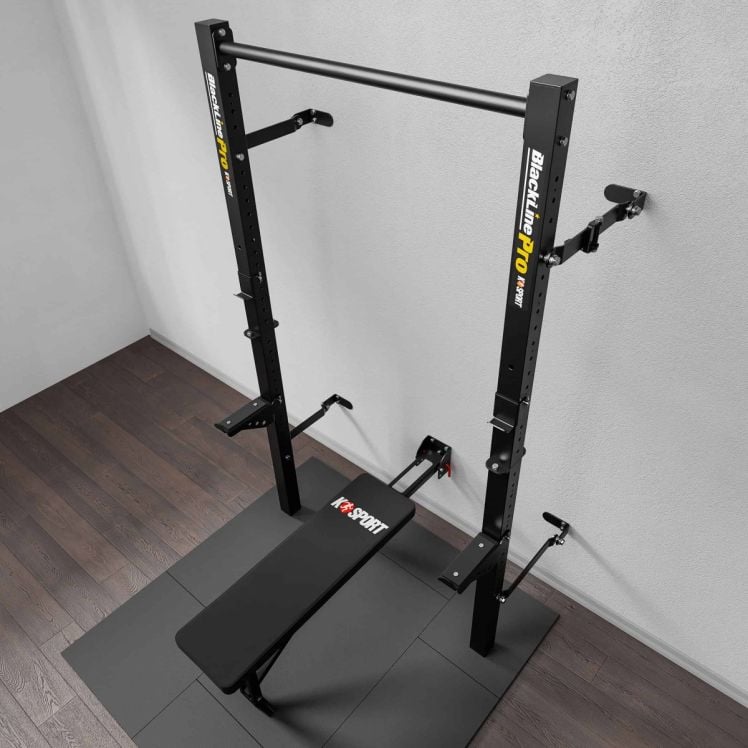 Rack mural avec banc déplié vu de dessus