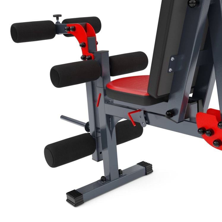 Panca pesi con curvatore di gambe vista dal retro