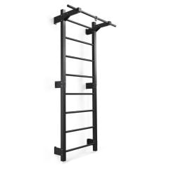 Zwarte metalen fitnesswandrek met geïntegreerde optrekstang voor wandmontage in home gym