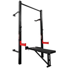 K-Sport faltbares Wall Rack mit klappbarer Hantelbank – platzsparendes Fitnessgerät für effektives Krafttraining zu Hause
