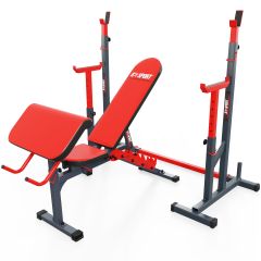 Set de entrenamiento con banco de pesas + soporte para barras + pupitre para curl