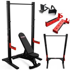 Set de squat rack con banco de pesas ajustable