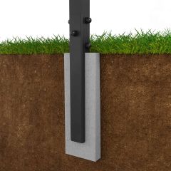 Representación del anclaje al suelo de una barra de dominadas en base de hormigón
