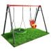 Metall-Doppelschaukel mit grüner Nestschaukel und roter Babyschaukel auf Rasen, stabiles Gartenschaukel Set für Kinder