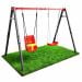 Dubbele metalen tuinschommel met babyzitje en plankschommel op gras, vrijstaand