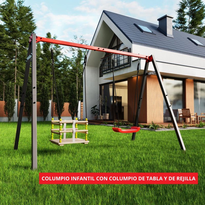 Doble columpio para el jardín: asiento clásico y asiento para bebés