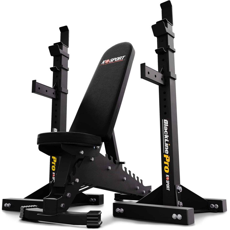 Banco ajustable con soporte para barra Black Line Pro en vista lateral