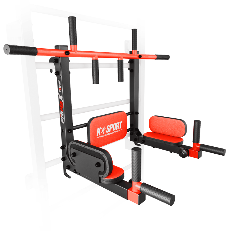 Barra de dominadas con fondos para espaldera – Equipo de entrenamiento en casa en negro y rojo