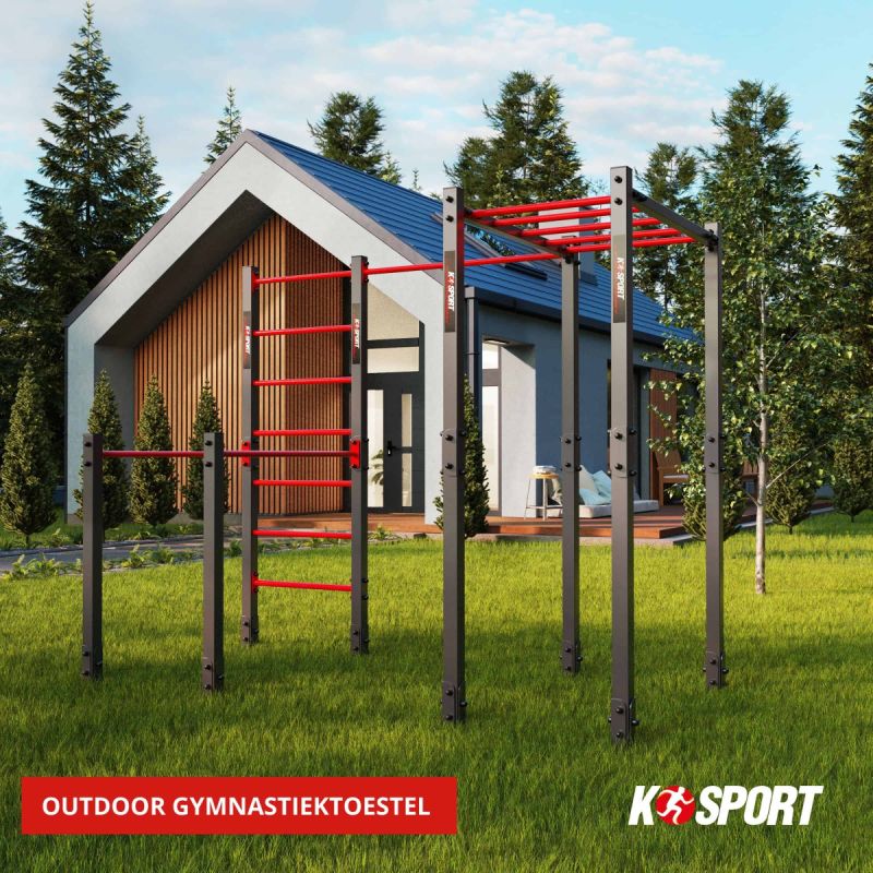 Outdoor gymnastiektoestel met klimrek en horizontale ladder