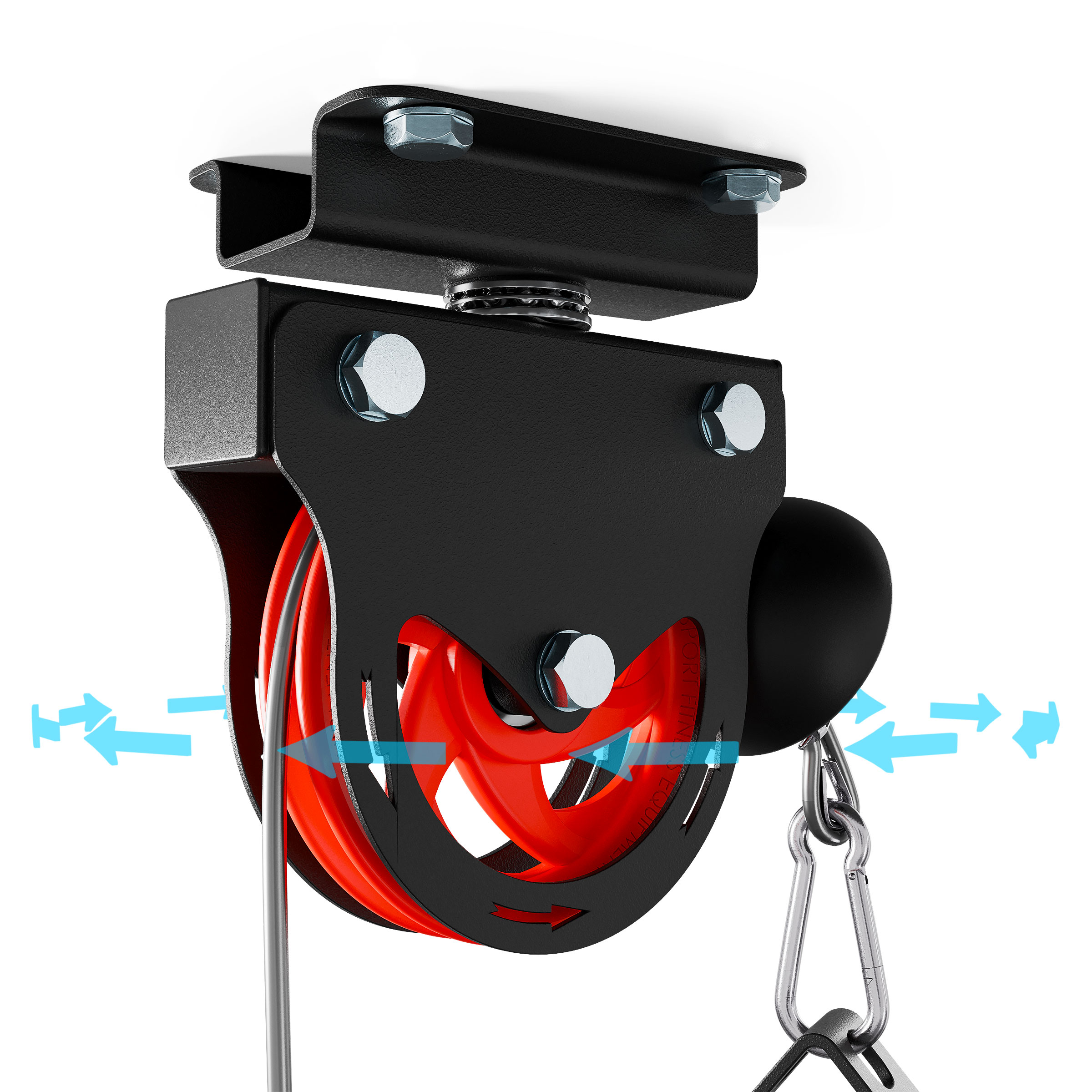 Soporte giratorio de techo de la polea de cable con flechas que ilustran el movimiento de giro