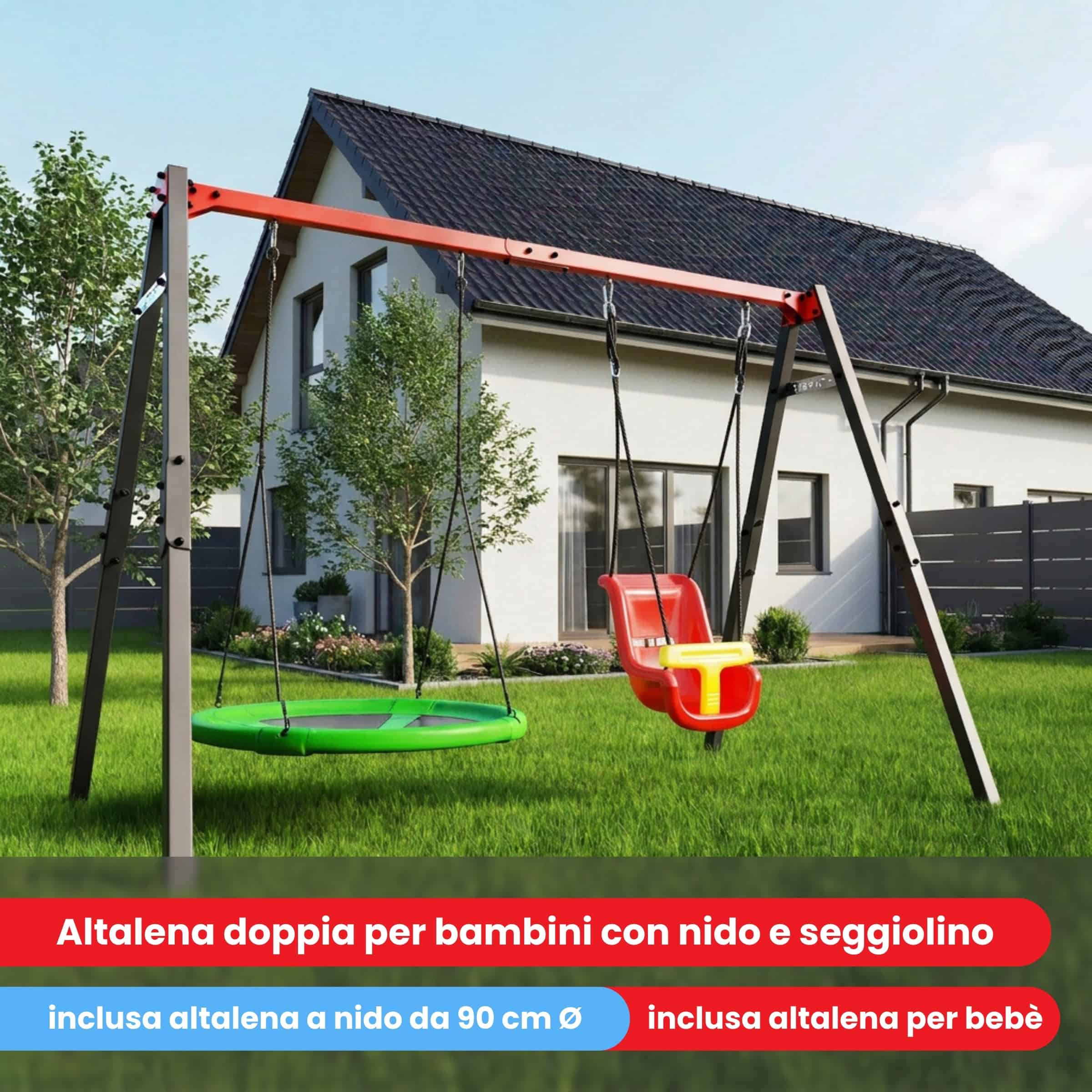 altalene dondolo bimbi da giardino Altalena Doppia Per Bambini Con Nido E Seggiolino
