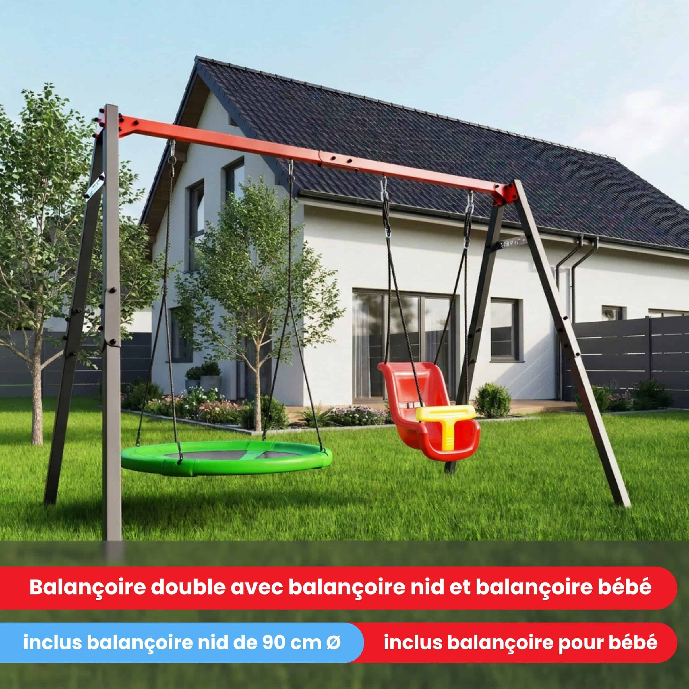 Balançoire Nid D'Extérieur XXL 300kg - 150cm Avec Sangles 2m Charge 600kg