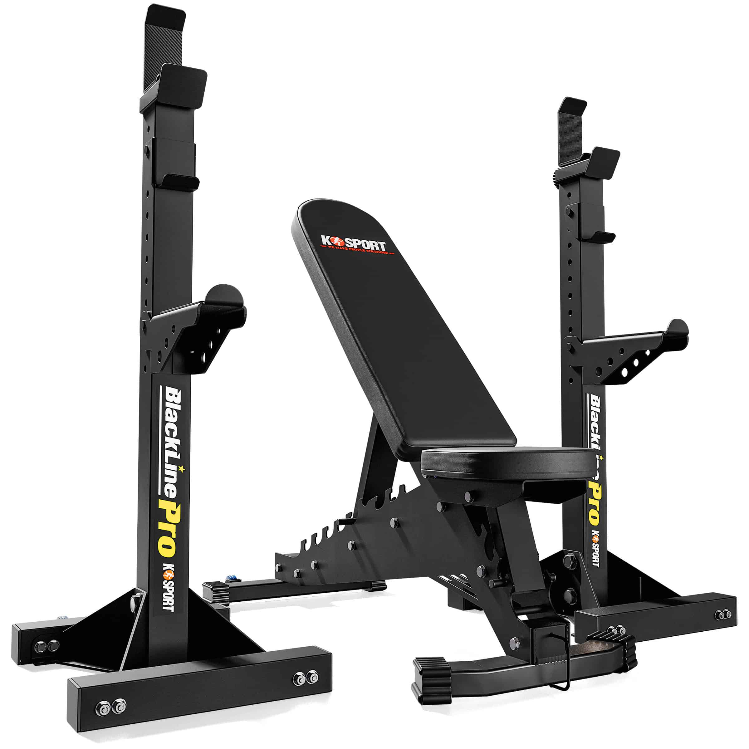 Banc de musculation réglable avec support à barre Black Line Pro en vue latérale