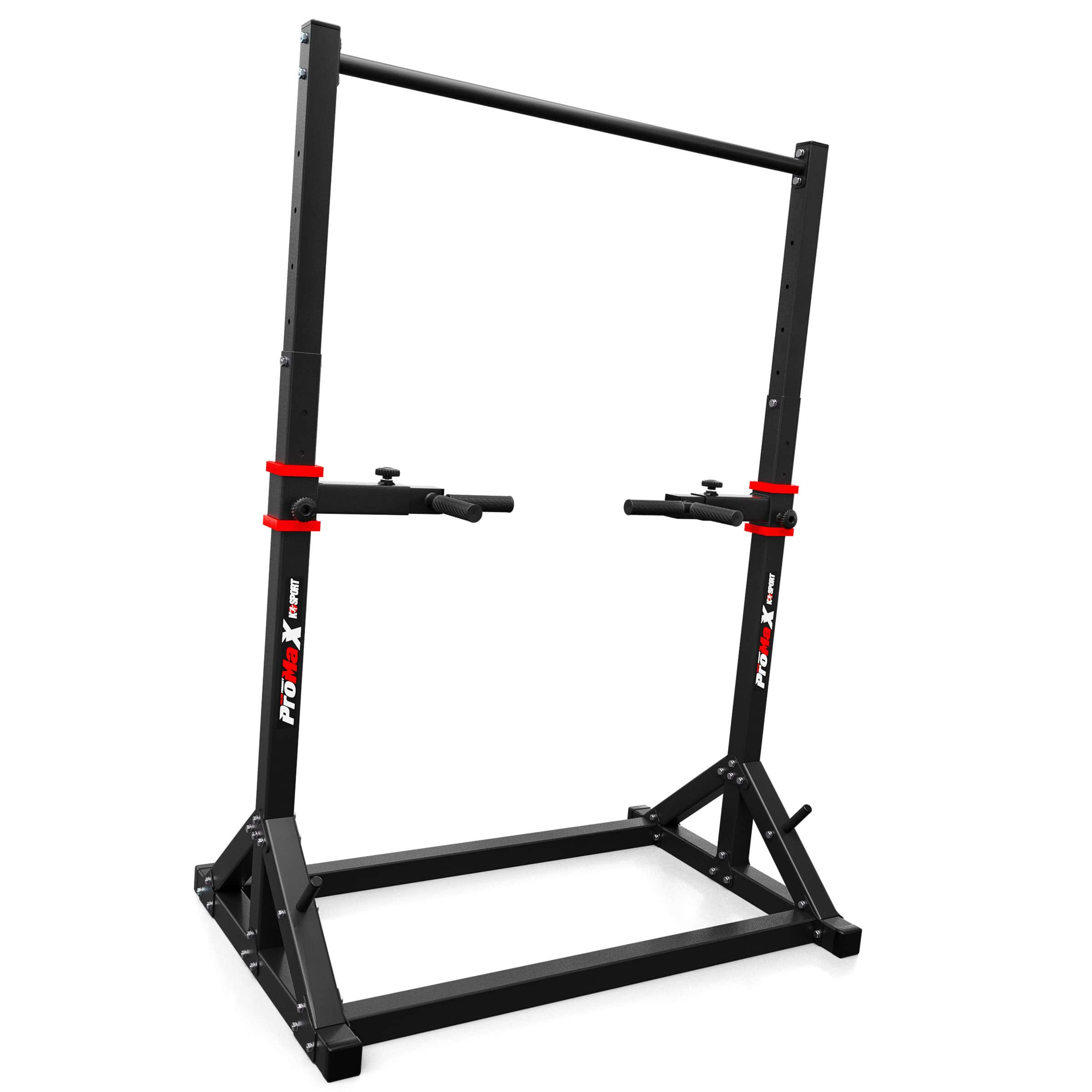 Barra de dominadas estacionaria de acero con agarres para fondos para home gym, estructura autoportante en negro