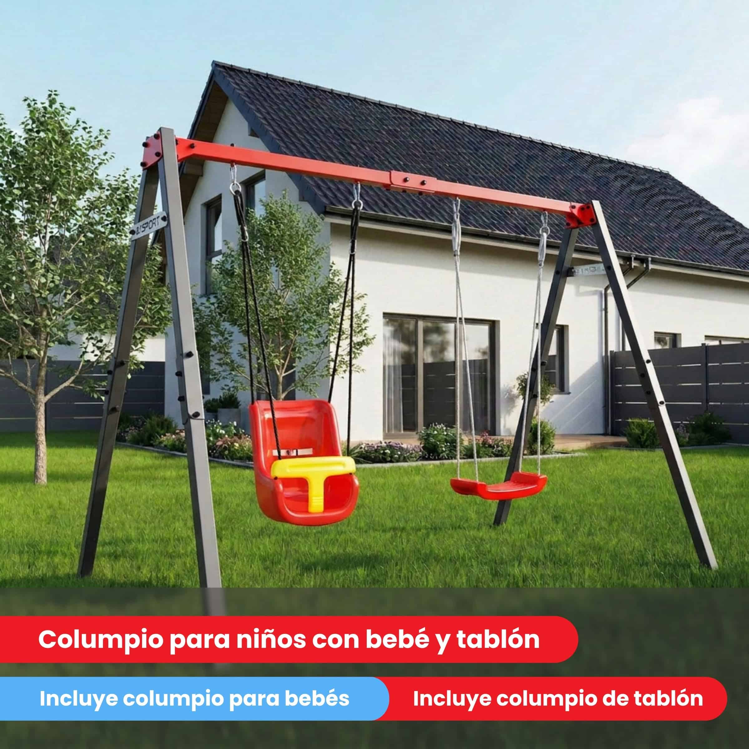 MaxxToys - Columpio Infantil Para Jardín Con 3 Asientos Oscilantes, Estructura Con Columpio Cuerda De Escalada Y Gondola Estructura De Metal Para Exteriores Con Estructura Color Verde 71519190 MaxxToys - Columpio Infantil Para Jardín Con 3 Asientos Oscilantes, Estructura Con Columpio Cuerda De Escalada Y Gondola Estructura De Metal Para Exteriores Con Estructura Color Verde 71519190