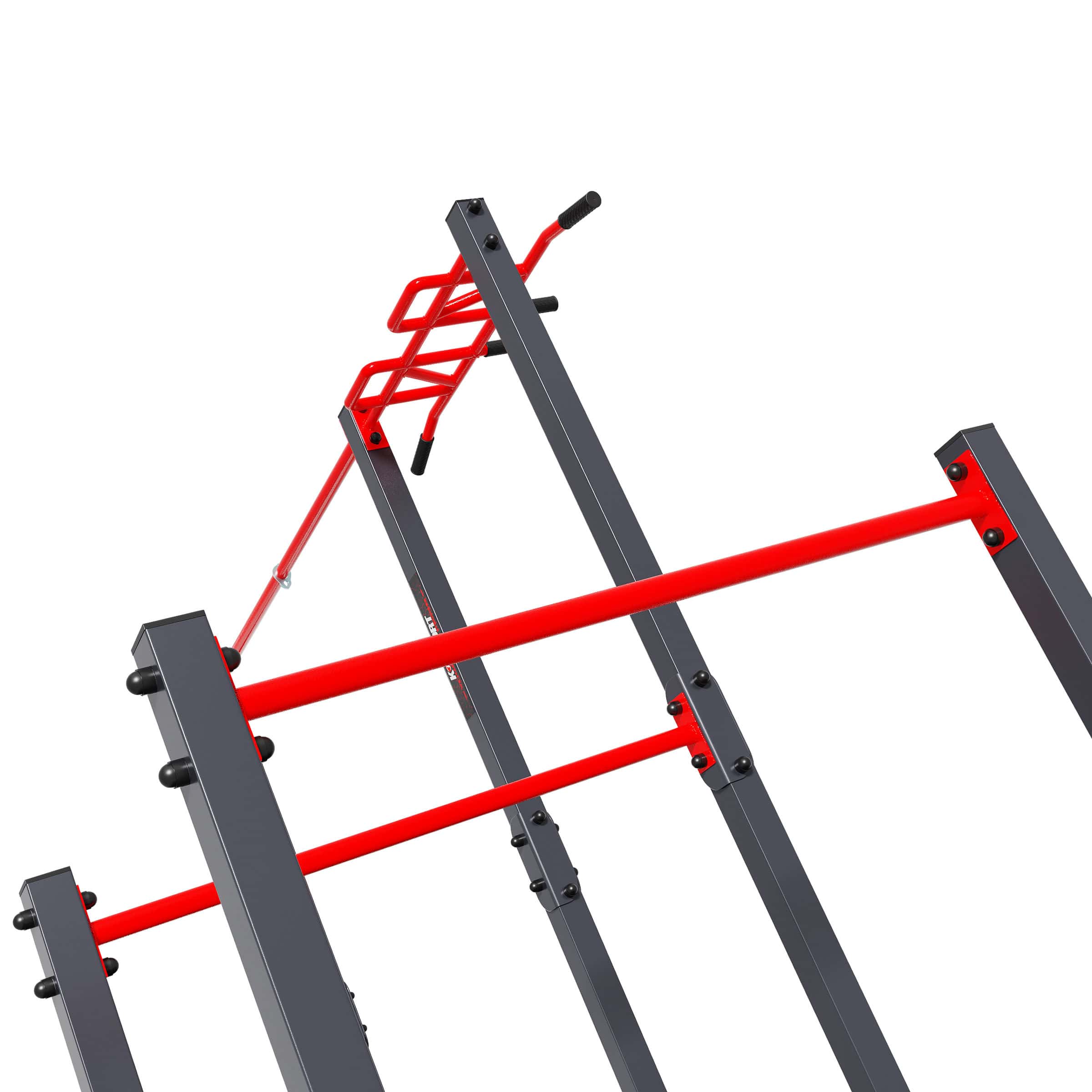 Primer plano de las barras de dominadas y monkey bar – vista desde abajo durante el ejercicio