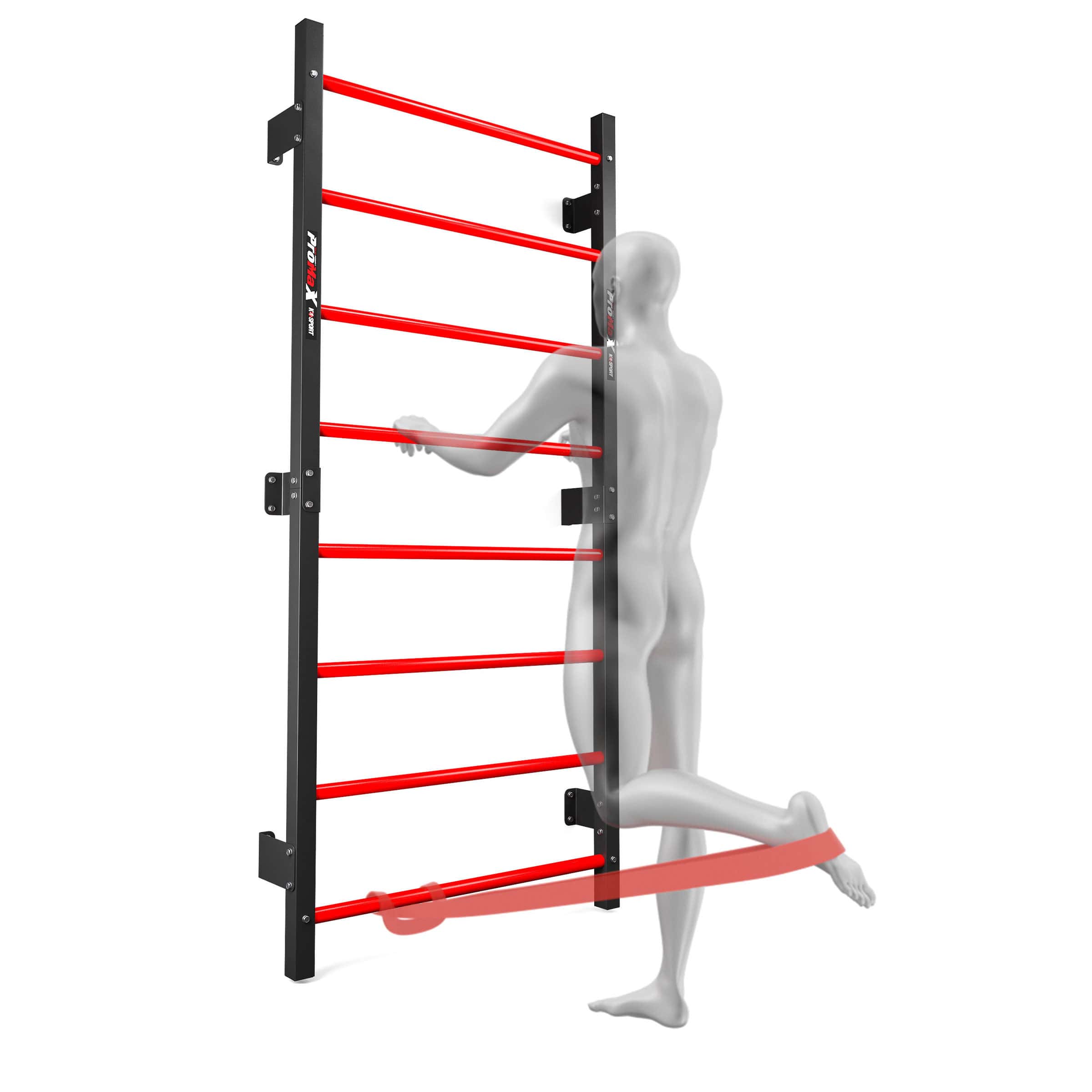 Espaldera con una persona realizando ejercicios de piernas