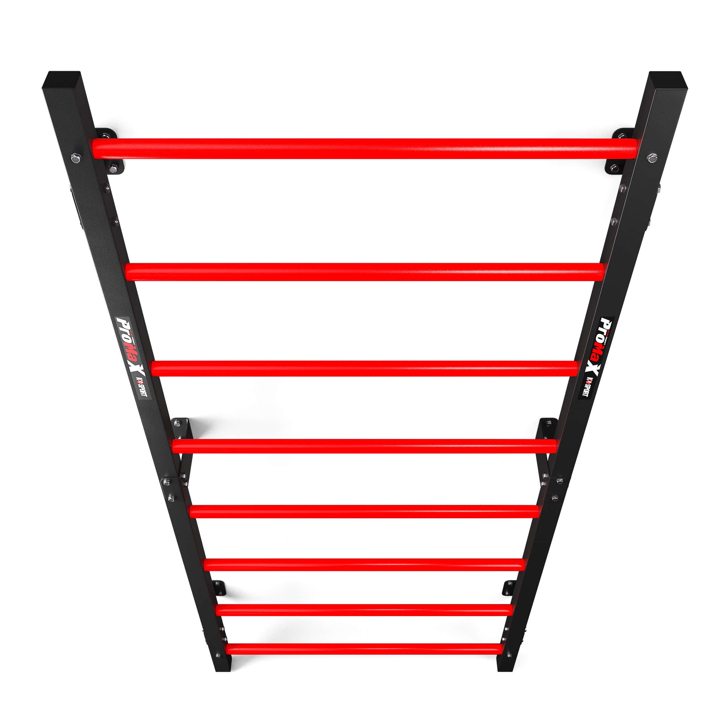 Espaldera vista desde arriba, mostrando los peldaños rojos