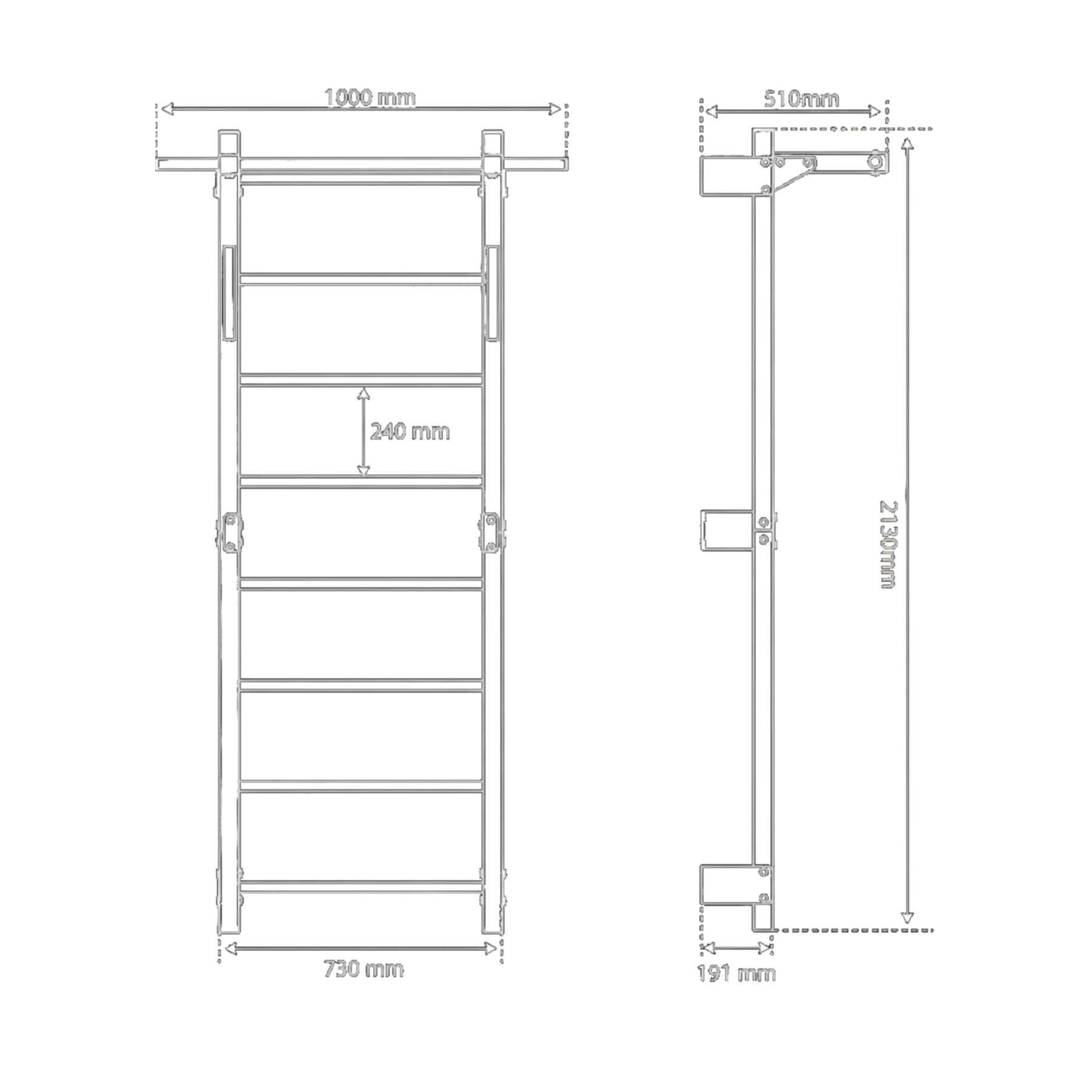 Données techniques - Espalier fitness en métal avec barre de traction