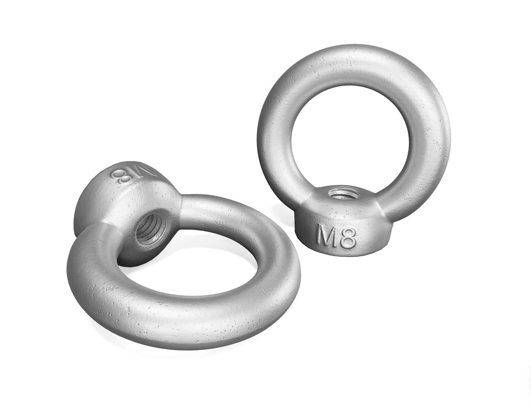 Juego de 2 tuercas de anillo M8 galvanizadas – ideal para fijar hamacas de forma segura
