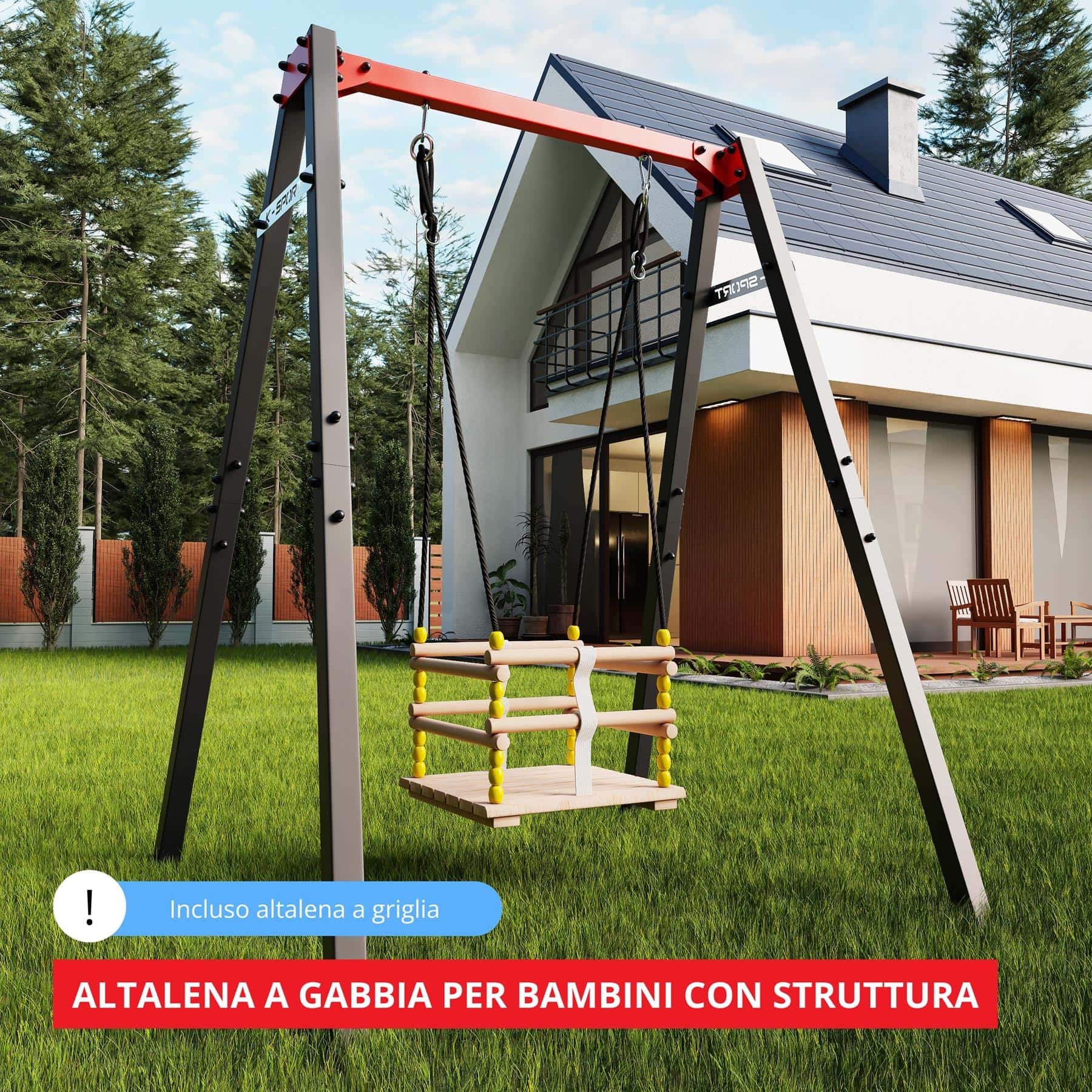 AIYAPLAY Struttura per Altalena per Bambini 3-8 Anni 4 Ganci in Acciaio