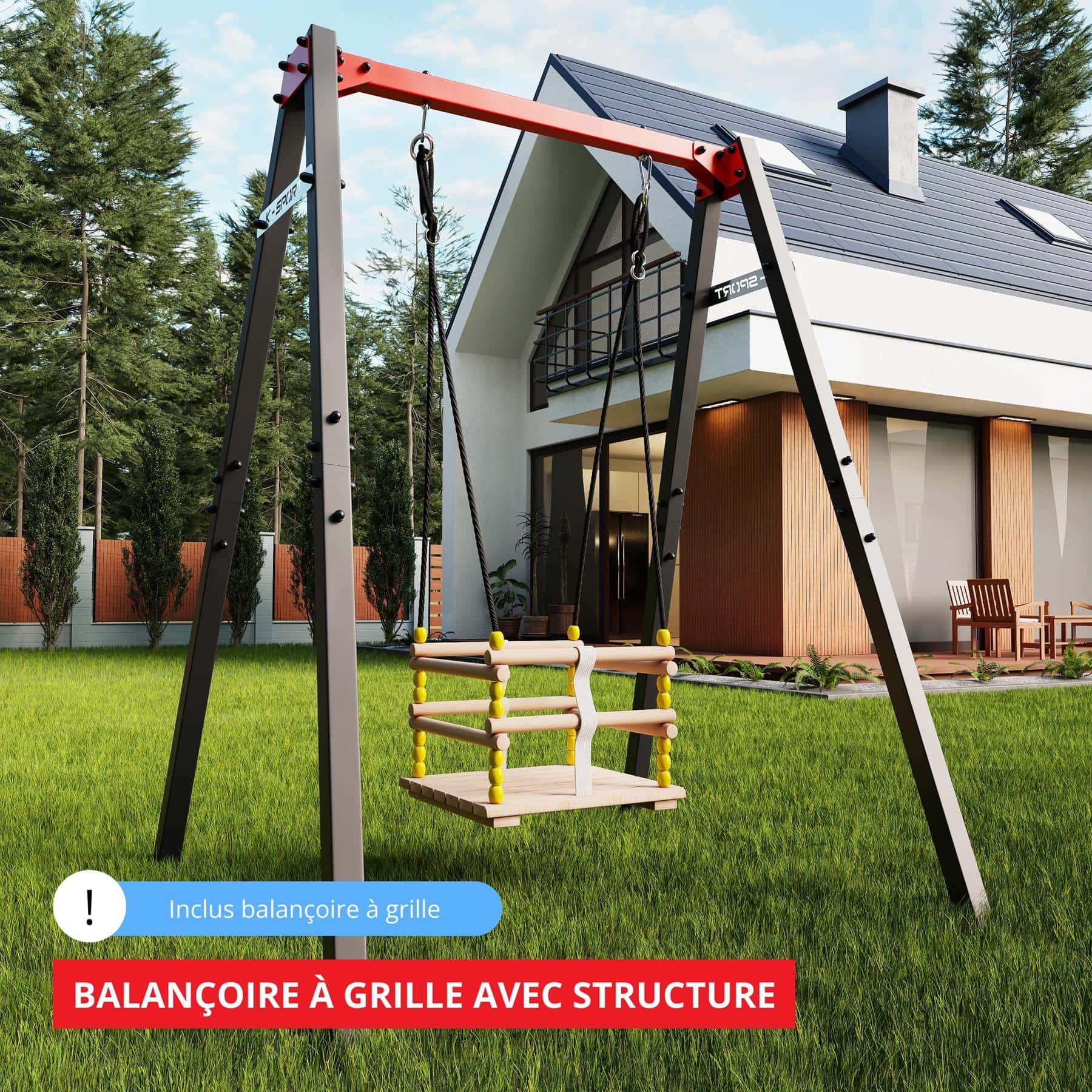Balançoire à barreaux K-Sport avec cadre stable, idéale pour les enfants et les activités variées dans le jardin