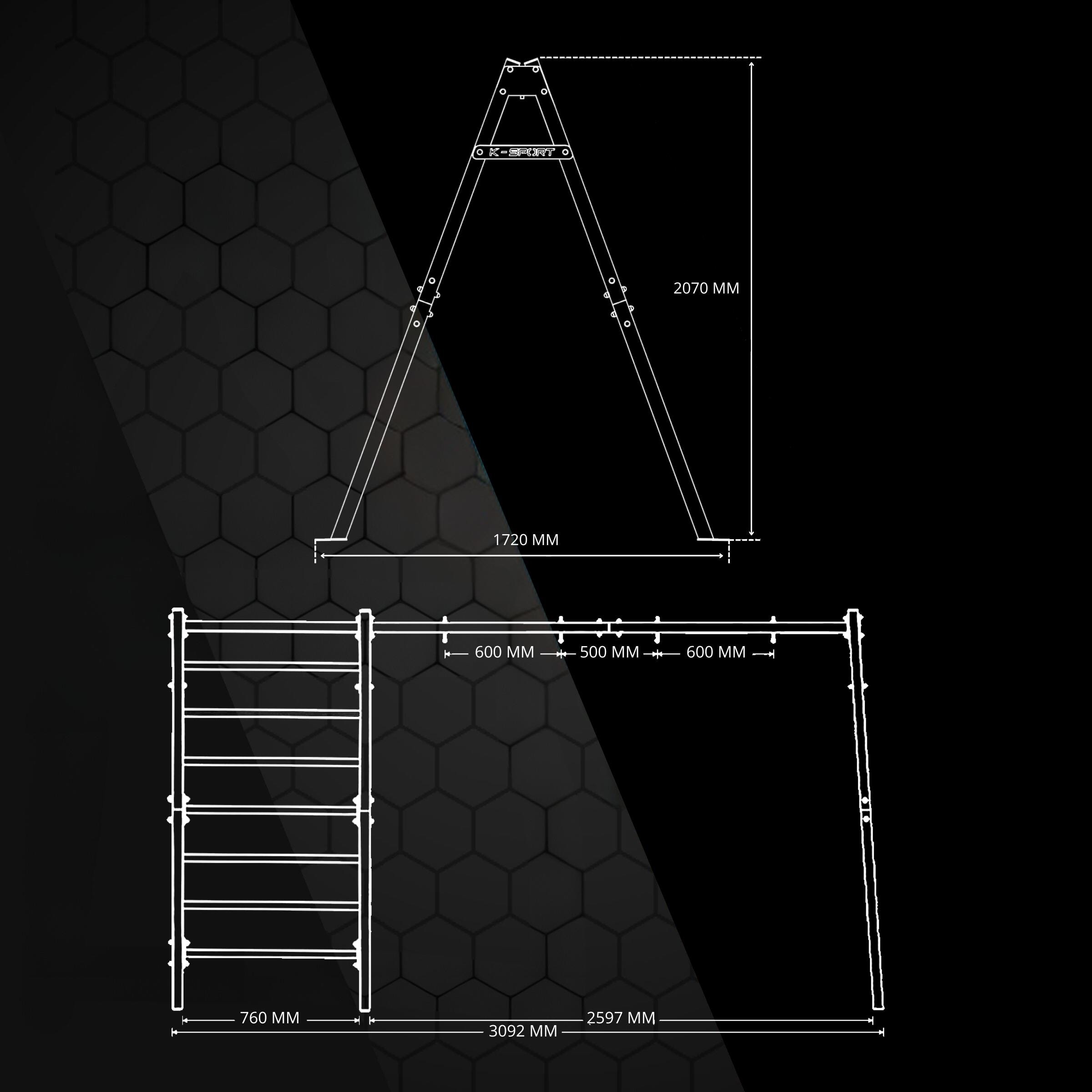 Données techniques du balancement avec structure d'escalade