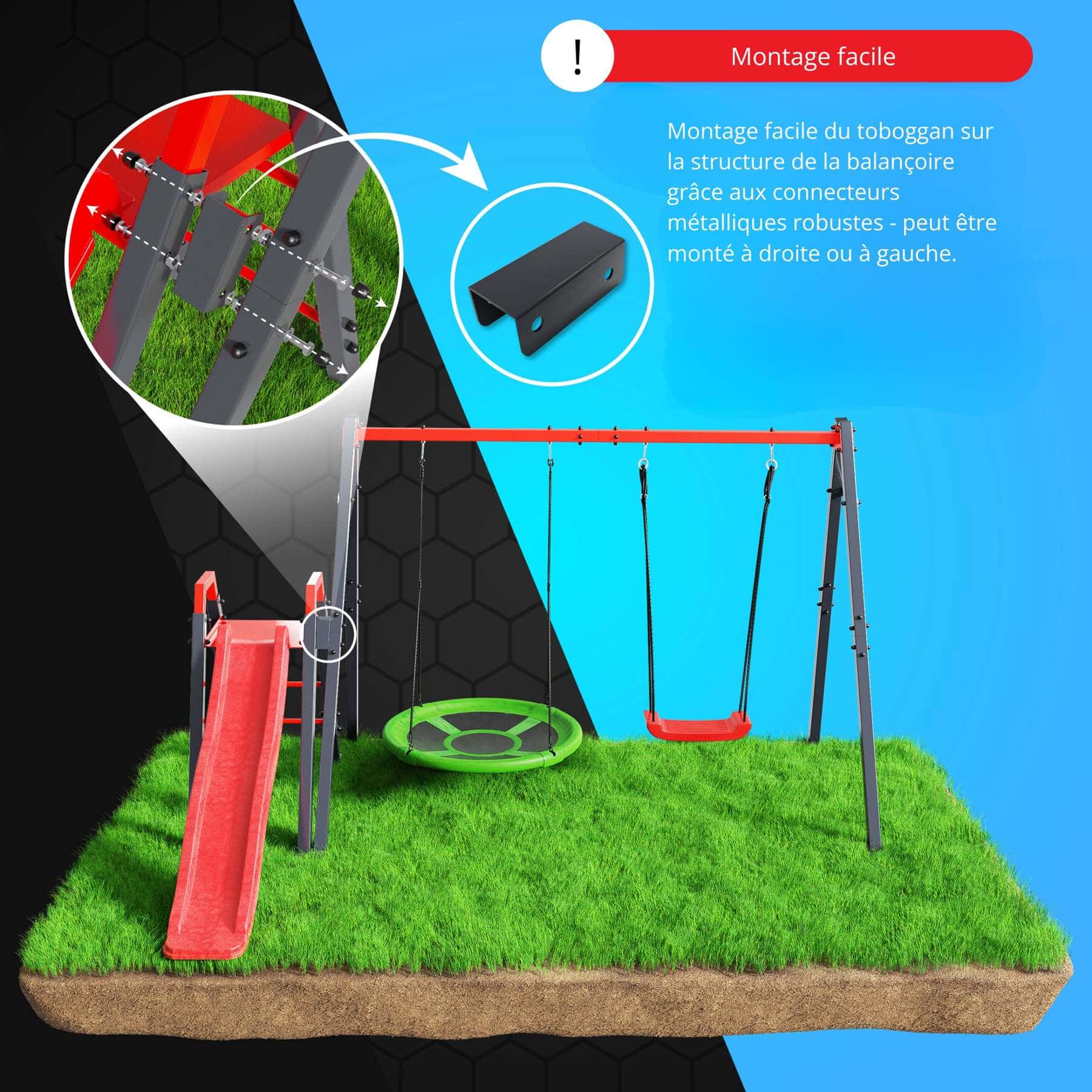 Vue détaillée du connecteur métallique solide de l'ensemble de la balançoire pour enfants