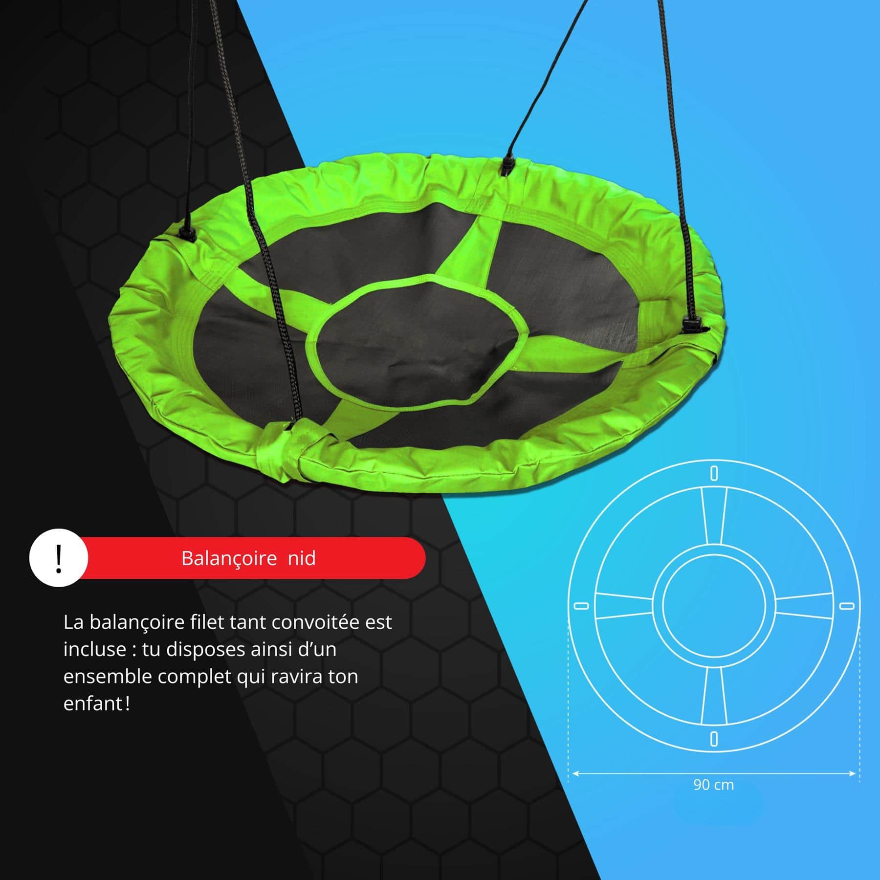 Balançoire filet verte de 90 cm de diamètre, faisant partie de la balançoire pour enfants K-Sport pour le jardin