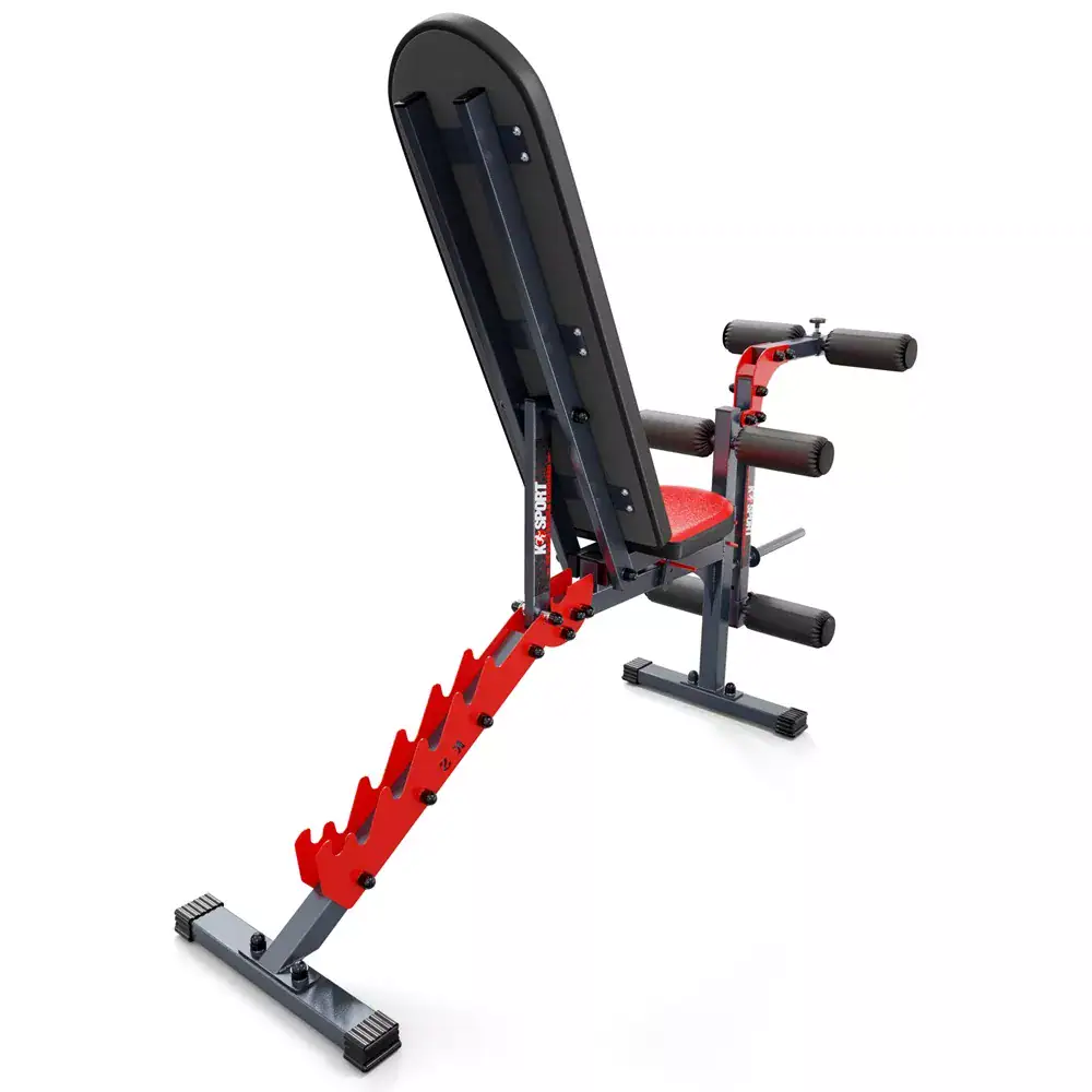 Vista trasera banco musculación extensión de piernas y curl