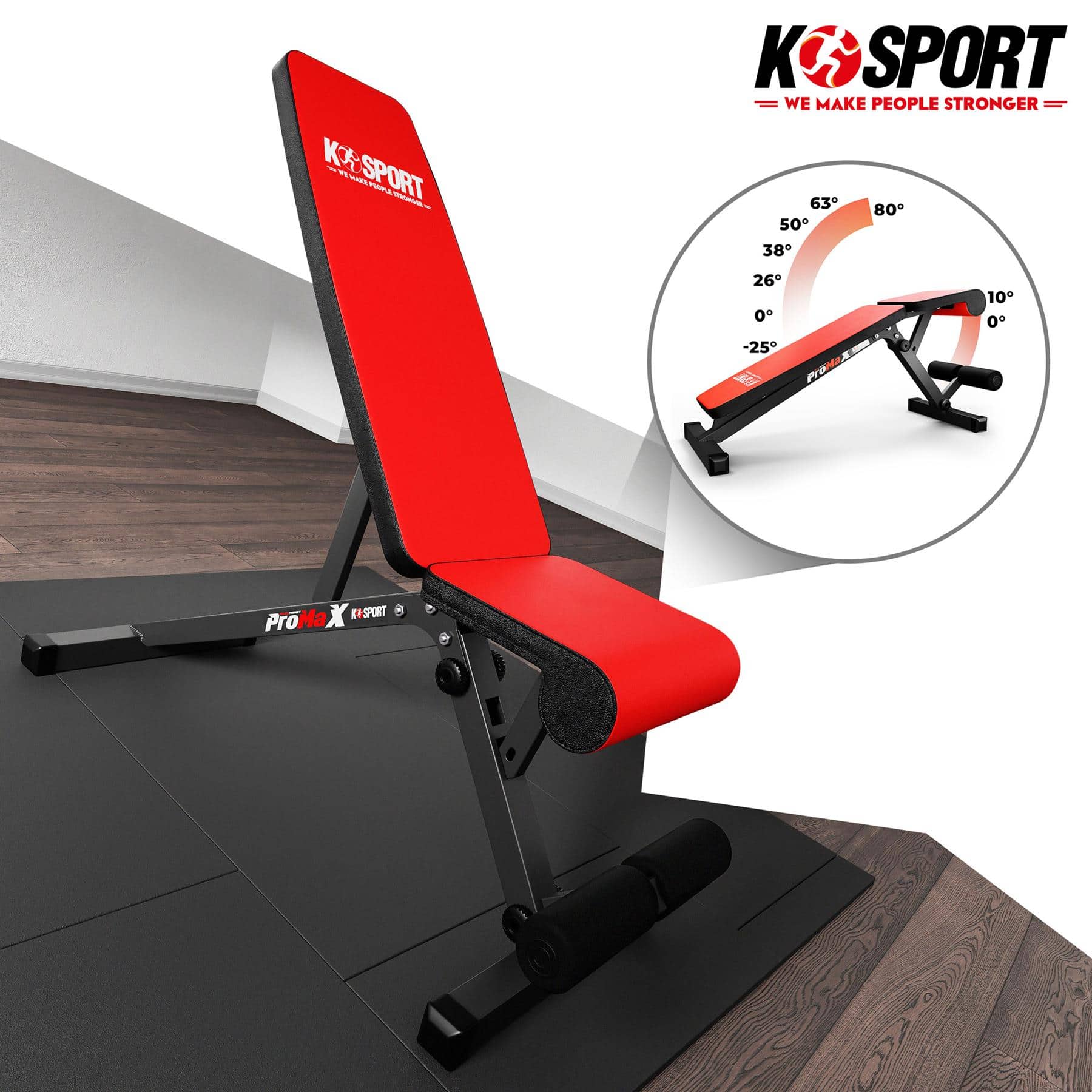 Banco K-Sport con ilustración de ángulos ajustables