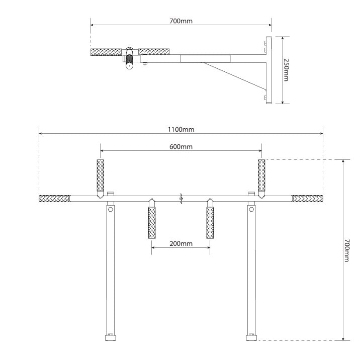 Datos técnicos - Barra para dominadas para montar en la pared + soporte para saco de boxeo