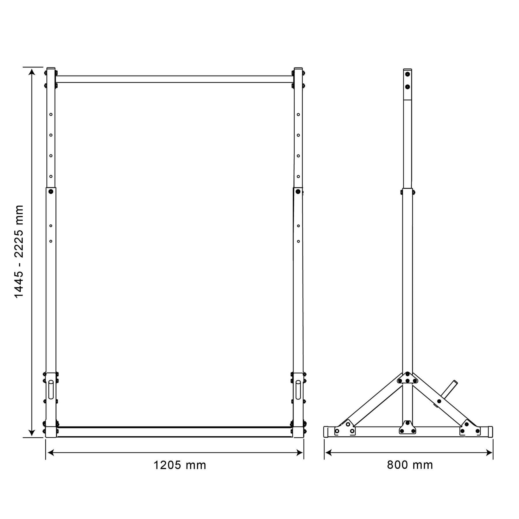Datos técnicos - Barra para hacer dominadas fija y ajustable hasta 140 kg
