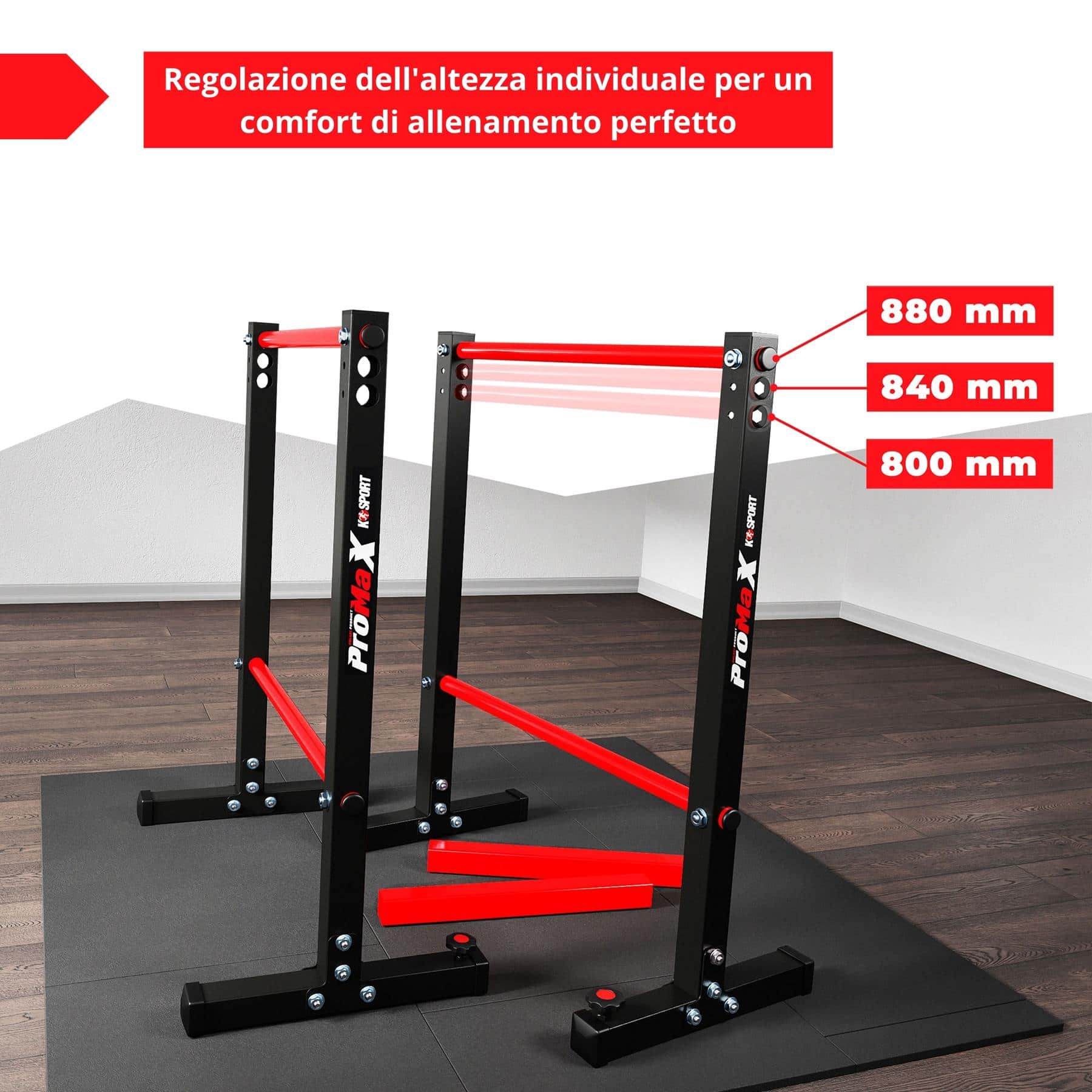 Dip-barren regolabili K-Sport con indicazioni di altezza