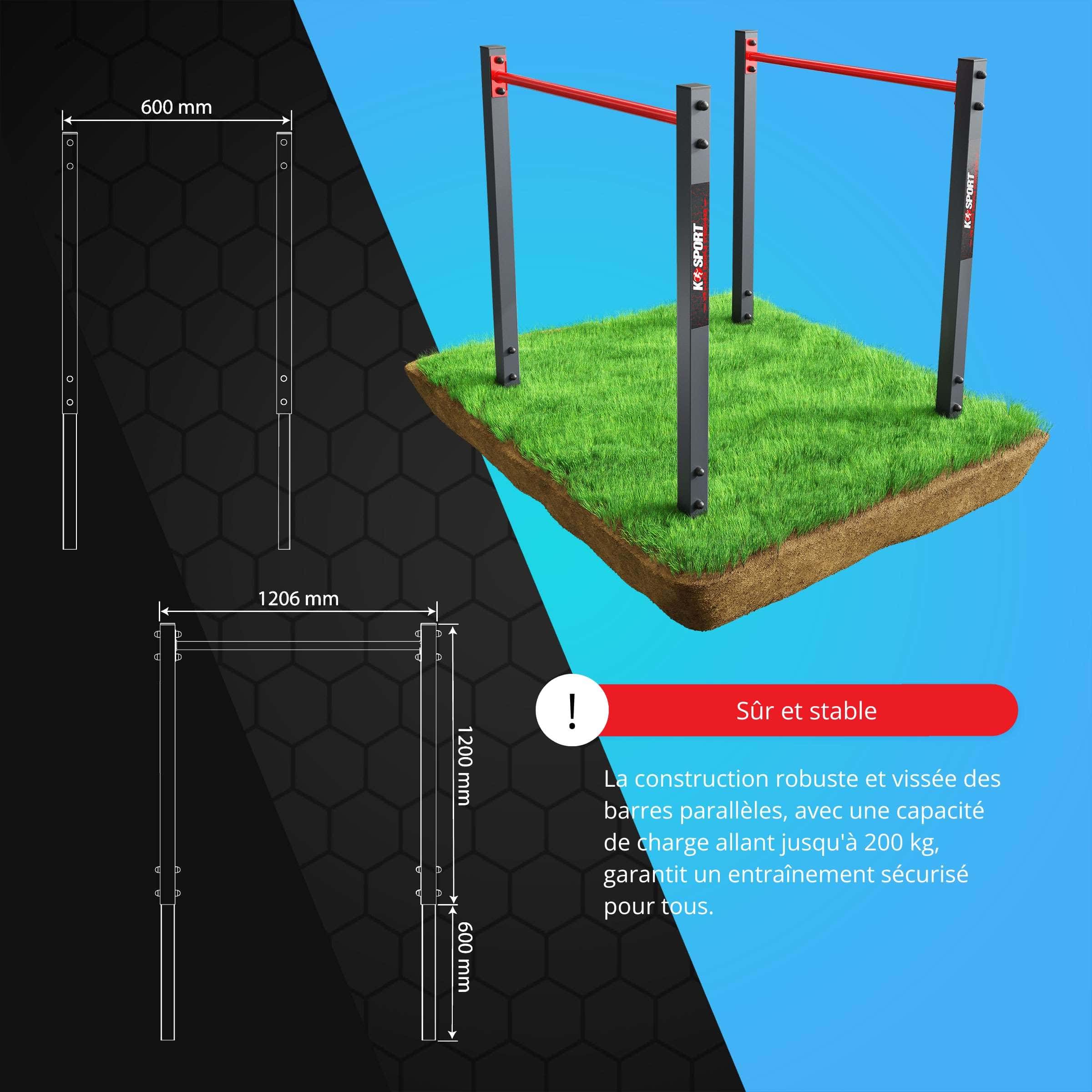 Infographie des dimensions et avantages de la barre de traction K-Sport