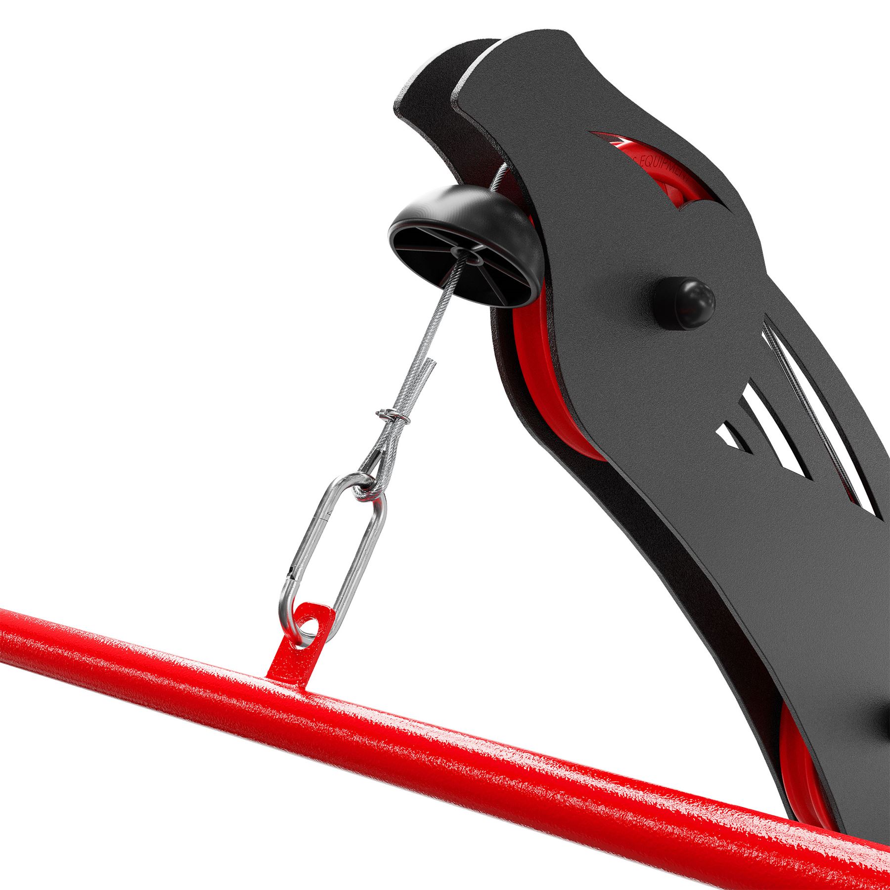 Detailweergave van de katrol aan de kabel
